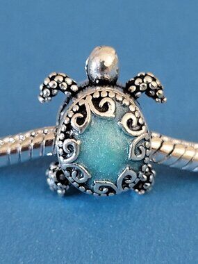 New! For Pandora Charm Bracelet Individual Charm - Turtle Blue And Silver Color
